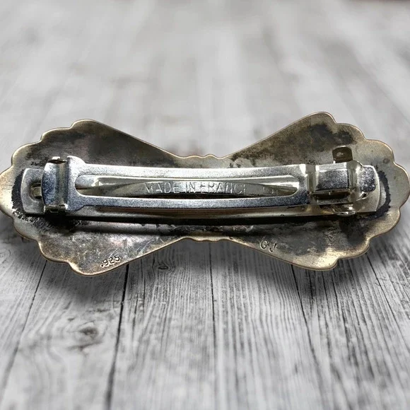 Vintage Navajo Hair Barrette Sterling Silver 925 Malachite Stamped Marked GJ